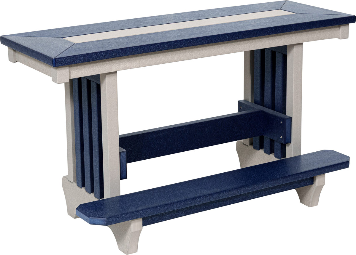 43 inch Mission counter height poly bench with footrest, patriot blue and light gray
