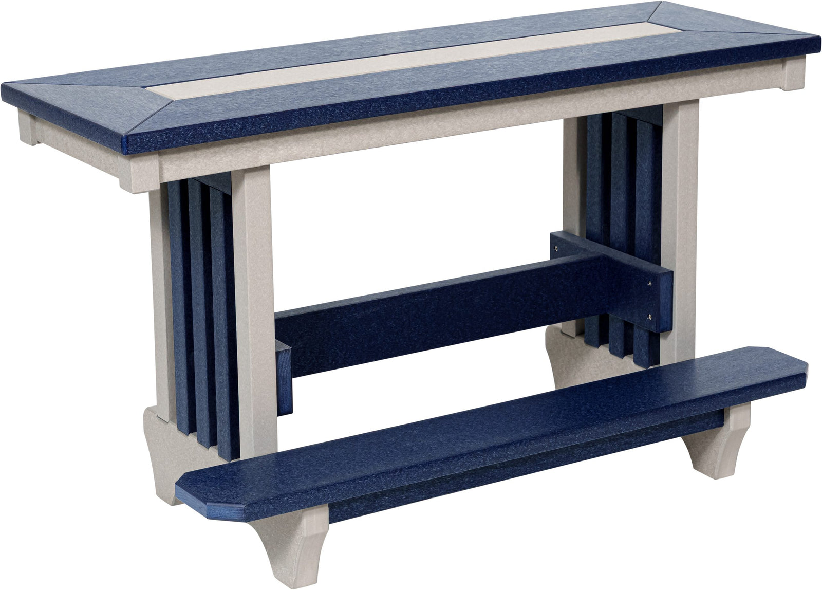 43 inch Mission counter height poly bench with footrest, patriot blue and light gray