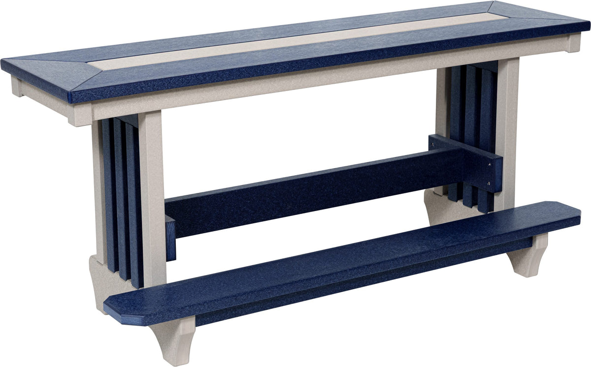 54 inch Mission counter height poly bench with footrest, patriot blue and light gray
