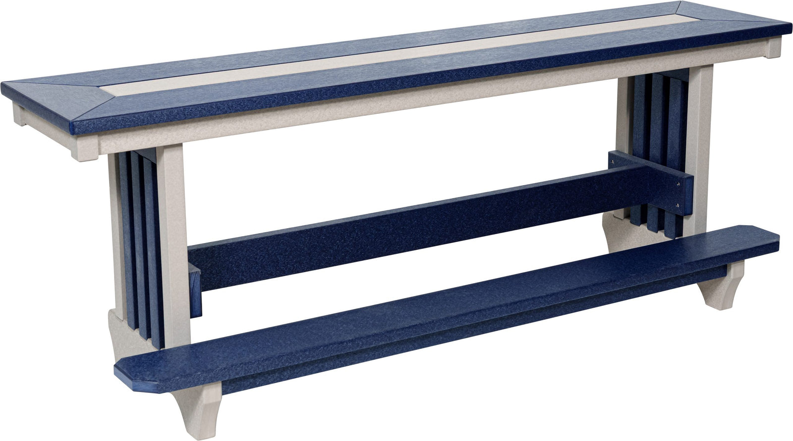 65 inch Mission counter height poly bench with footrest, patriot blue and light gray