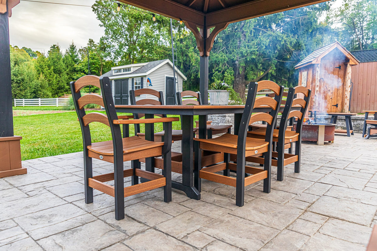 Long Beach 43 x 84 inch poly dining table with two arm chairs and side chairs, mahogany and black (photo 4)