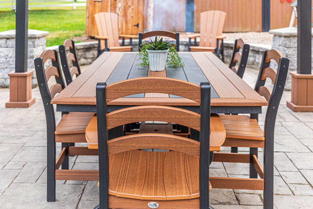 Long Beach 43 x 84 inch poly dining table with two arm chairs and side chairs, mahogany and black (photo 2)