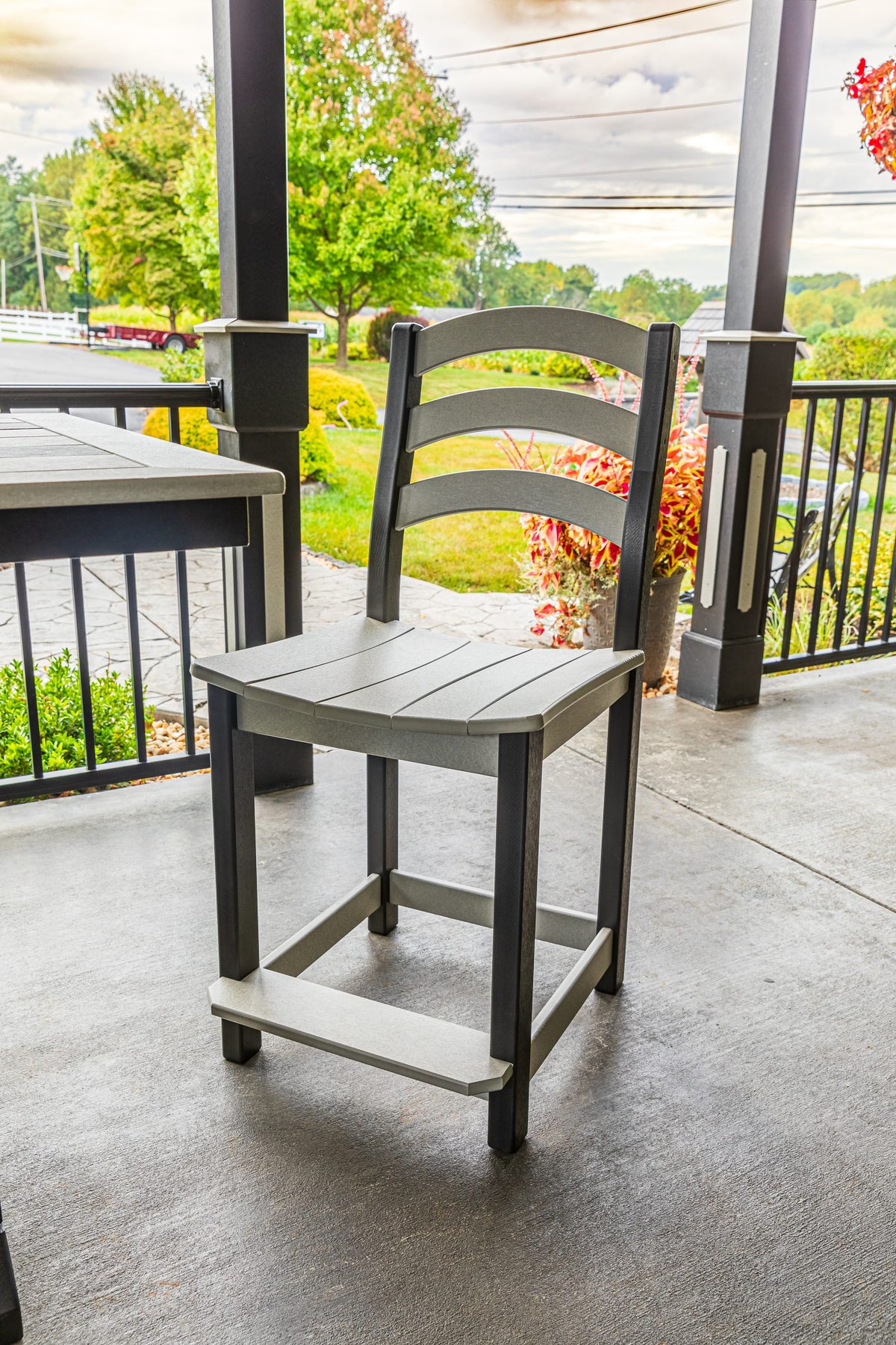 Long Beach 32 x 48 inch poly counter table with four counter chairs, light gray and black (photo 8)