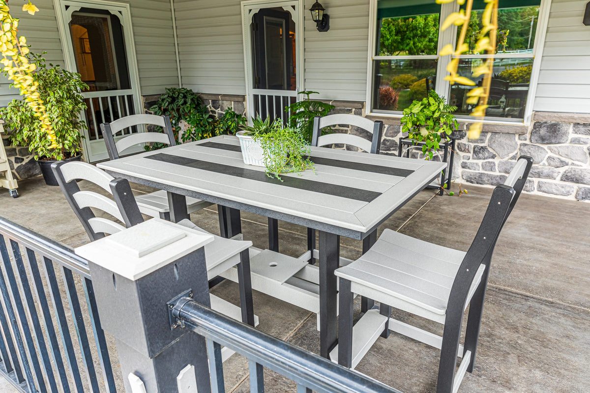 Long Beach 32 x 48 inch poly counter table with four counter chairs, light gray and black (photo 3)