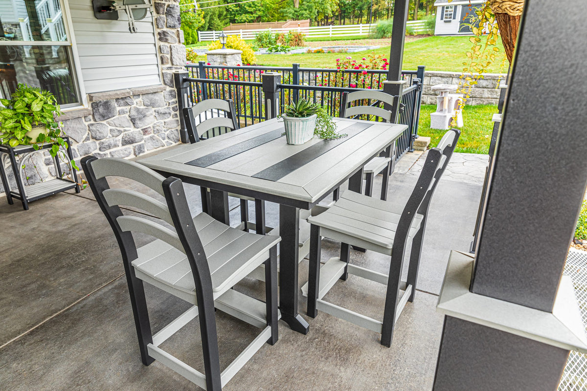 Long Beach 32 x 48 inch poly counter table with four counter chairs, light gray and black (photo 4)