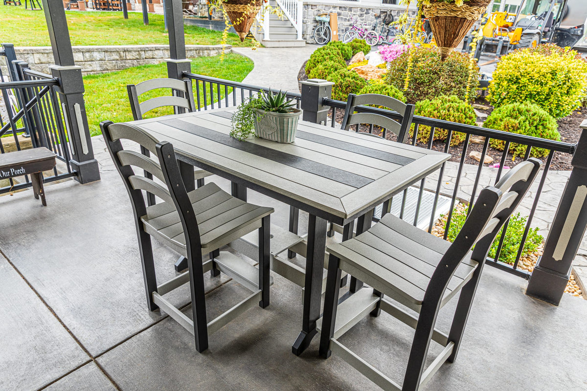Long Beach 32 x 48 inch poly counter table with four counter chairs, light gray and black