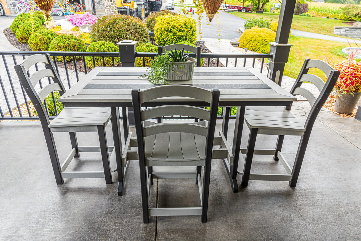 Long Beach 32 x 48 inch poly counter table with four counter chairs, light gray and black (photo 5)