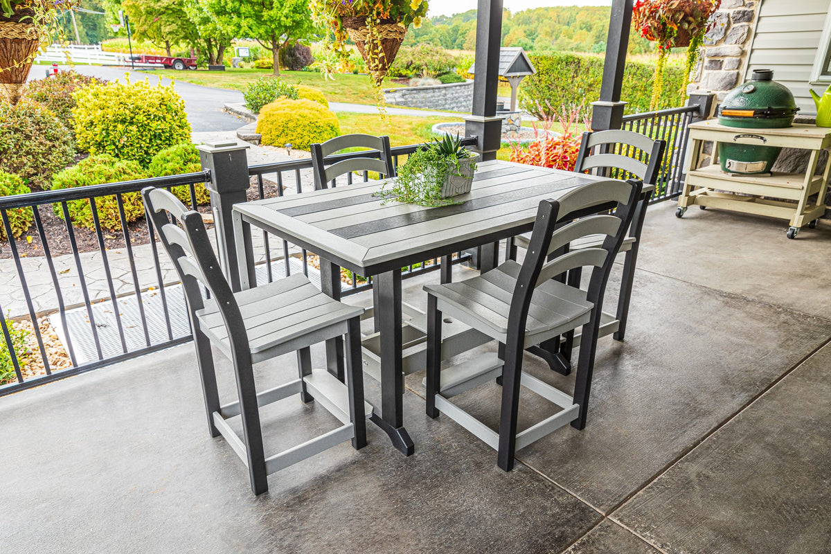 Long Beach 32 x 48 inch poly counter table with four counter chairs, light gray and black (photo 2)