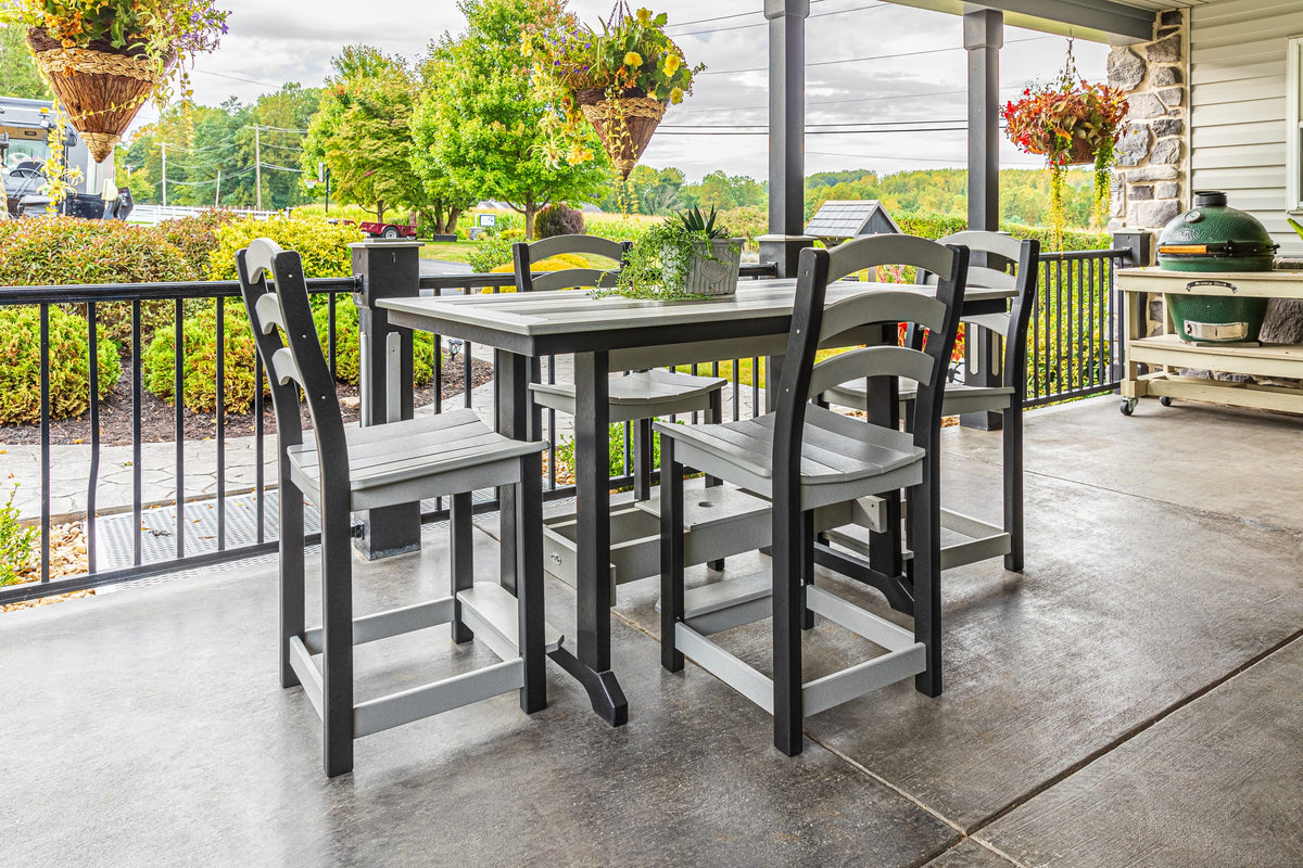 Long Beach 32 x 48 inch poly counter table with four counter chairs, light gray and black (photo 6)