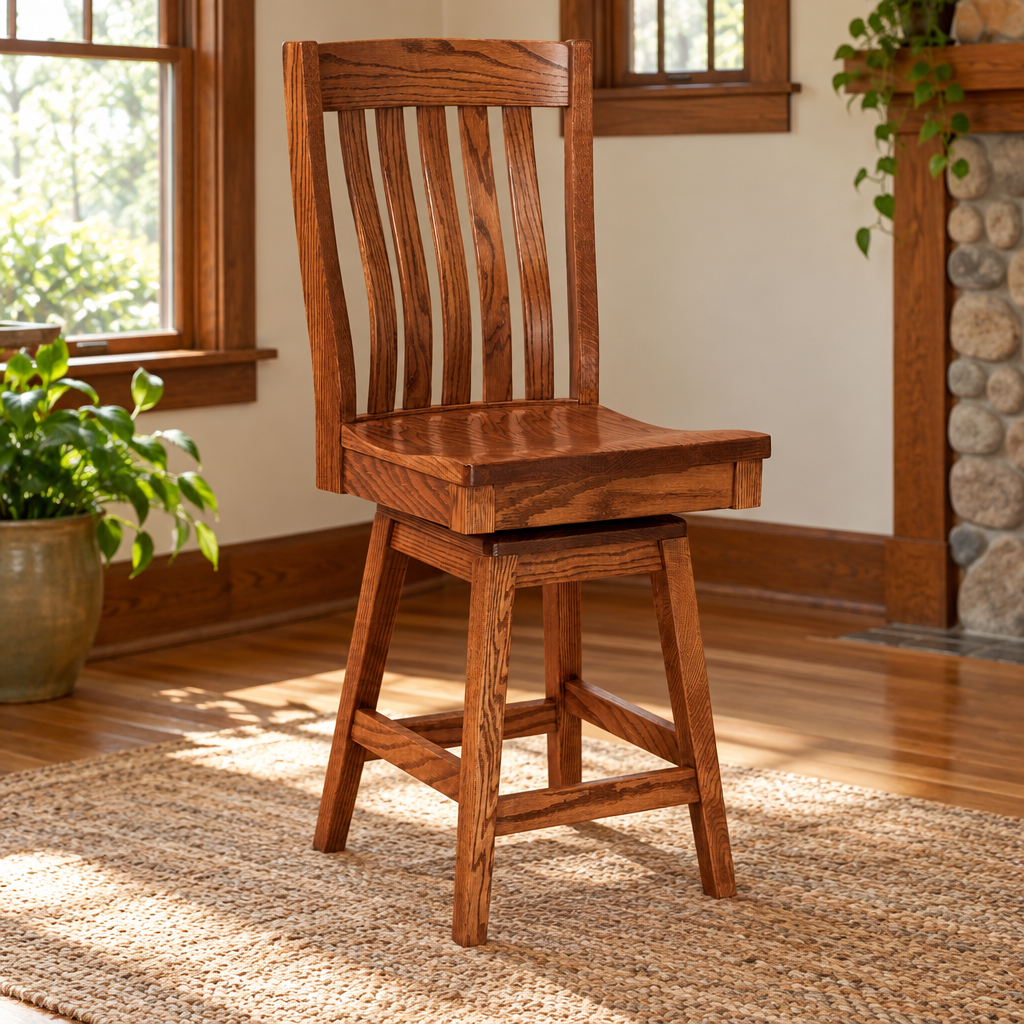 Amish Houghton Swivel Bar Stool shown in the living room of a craftsman bungalow home