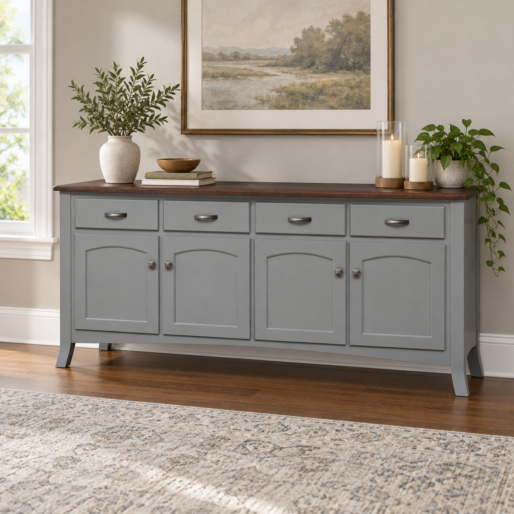 Amish Concord 4-Door Solid Wood Buffet shown in the dining room of a transitional home