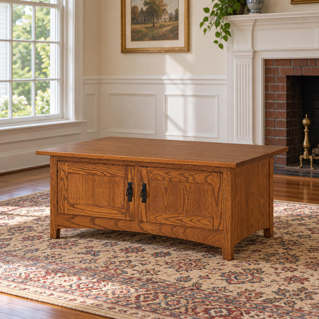 Amish Mission Coffee Table shown in the living room of a traditional colonial home