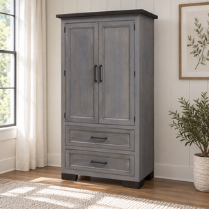 Amish Hudson Solid Wood 2-Door Armoire shown in the bedroom of a modern farmhouse home