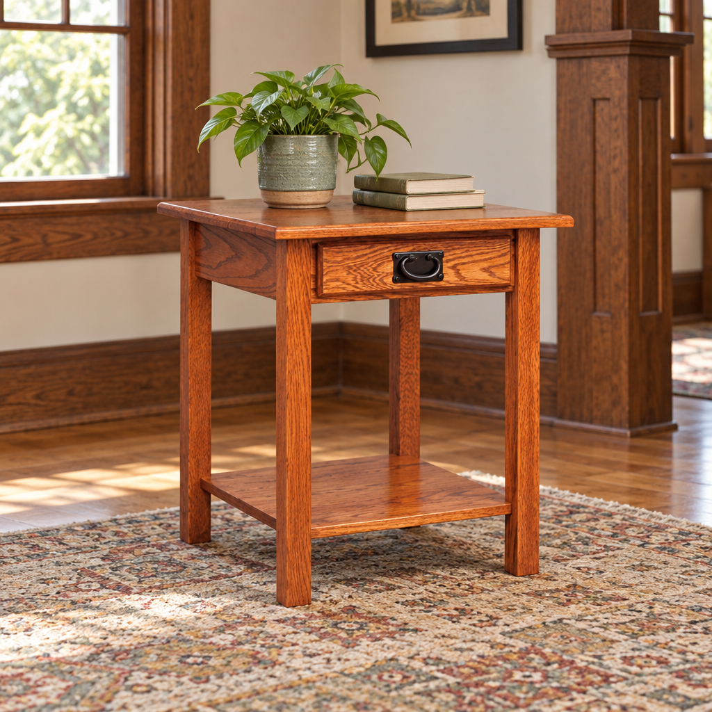 Amish Mission 22" End Table shown in the living room of a craftsman bungalow home