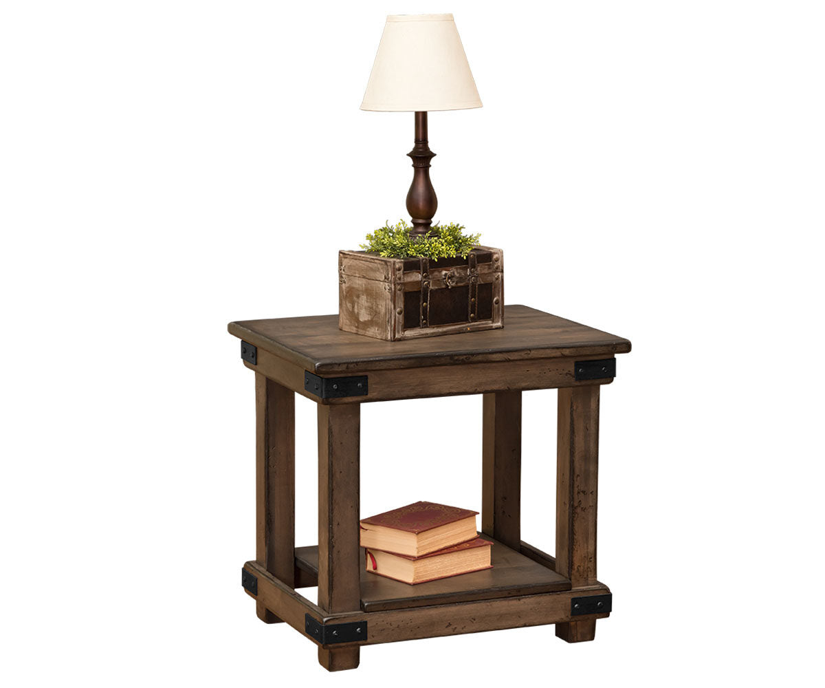 Amish Rustic 20" End Table with Iron Accents