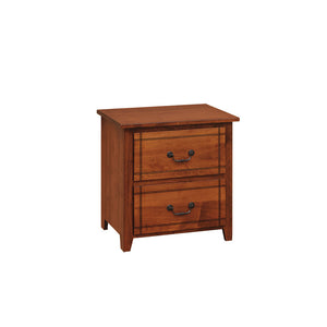 Madison kid's 2-drawer nightstand in medium cherry stain with incised line detailing and black bail pulls, white background
