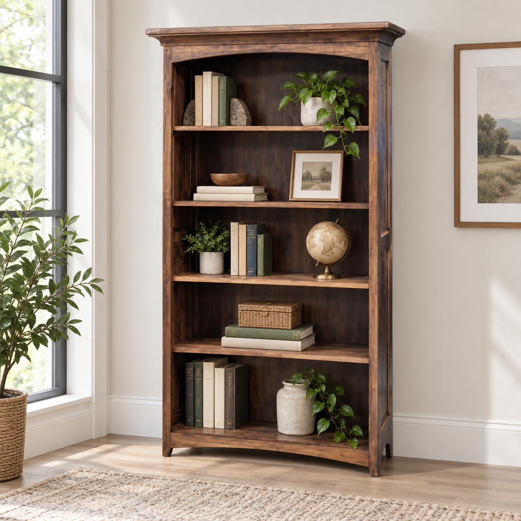 Amish Belmont Solid Wood 72" Bookcase shown in the home office of a transitional home