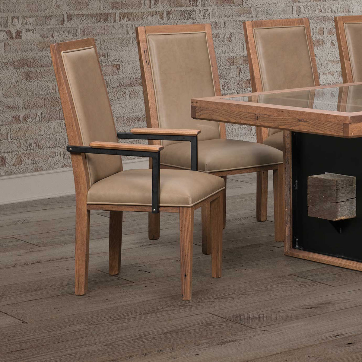 Amish Promontory Upholstered Rustic Barnwood Arm Chair Leather