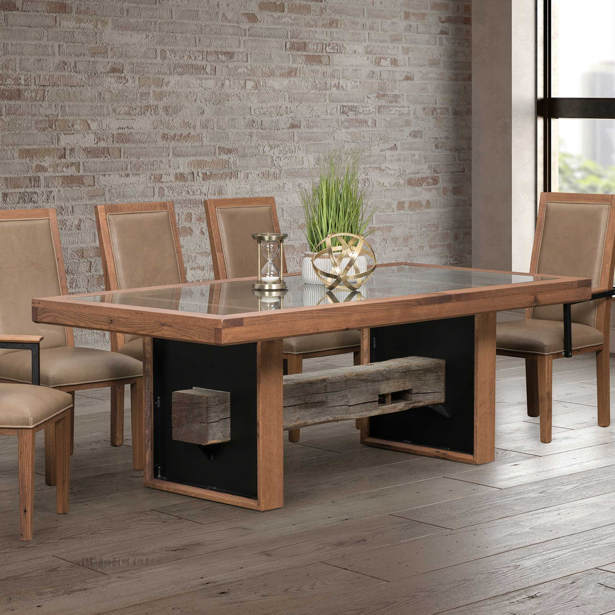 Amish Promontory Tempered .5" Glass Top Rustic Barnwood Top Table
