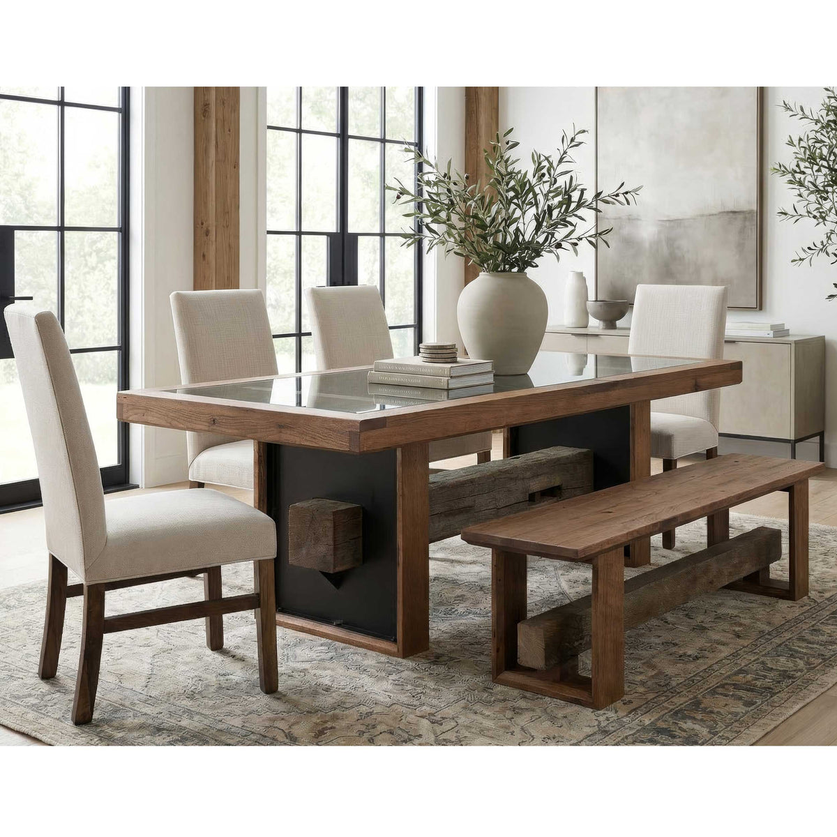 Amish Promontory Rustic Barnwood 8pc Trestle Table Dining Set