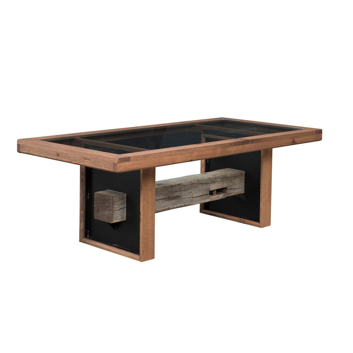 Amish Promontory Tempered .5" Glass Top Rustic Barnwood Top Table
