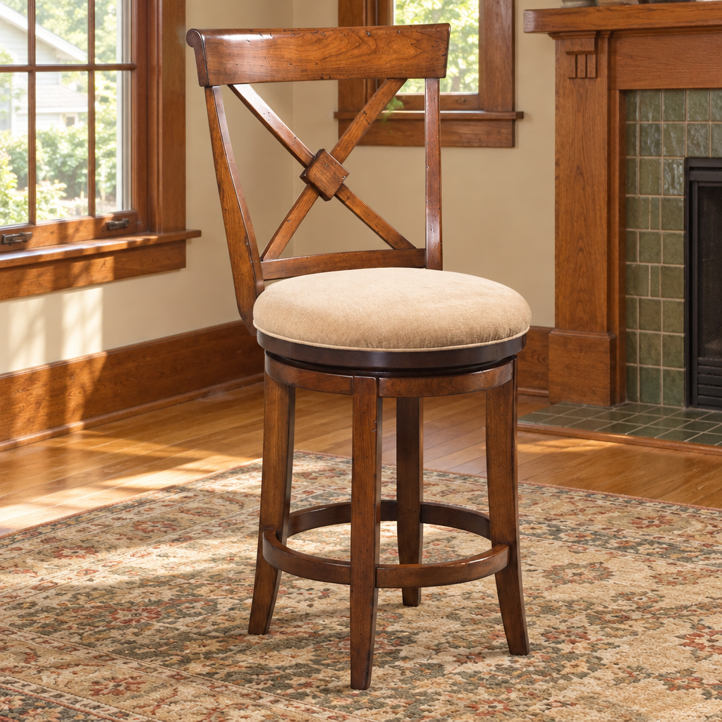 Amish Braslow Swivel Bar Stool shown in the living room of a craftsman bungalow home
