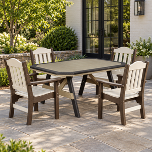 Amish Poly Patio Rectangular Garden Table w/ Border shown in the back patio of a transitional home