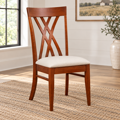 Amish Oleta Double X Back Dining Chair shown in the dining room of a modern farmhouse home