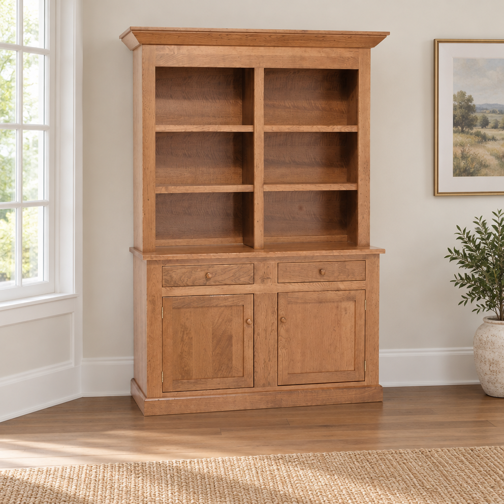 Amish Solid Wood Charleston Hutch shown in the dining room of a transitional home