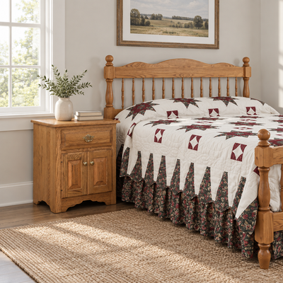 Eden Amish Country 1 Drawer 2 Door Nightstand shown in the bedroom of a transitional home
