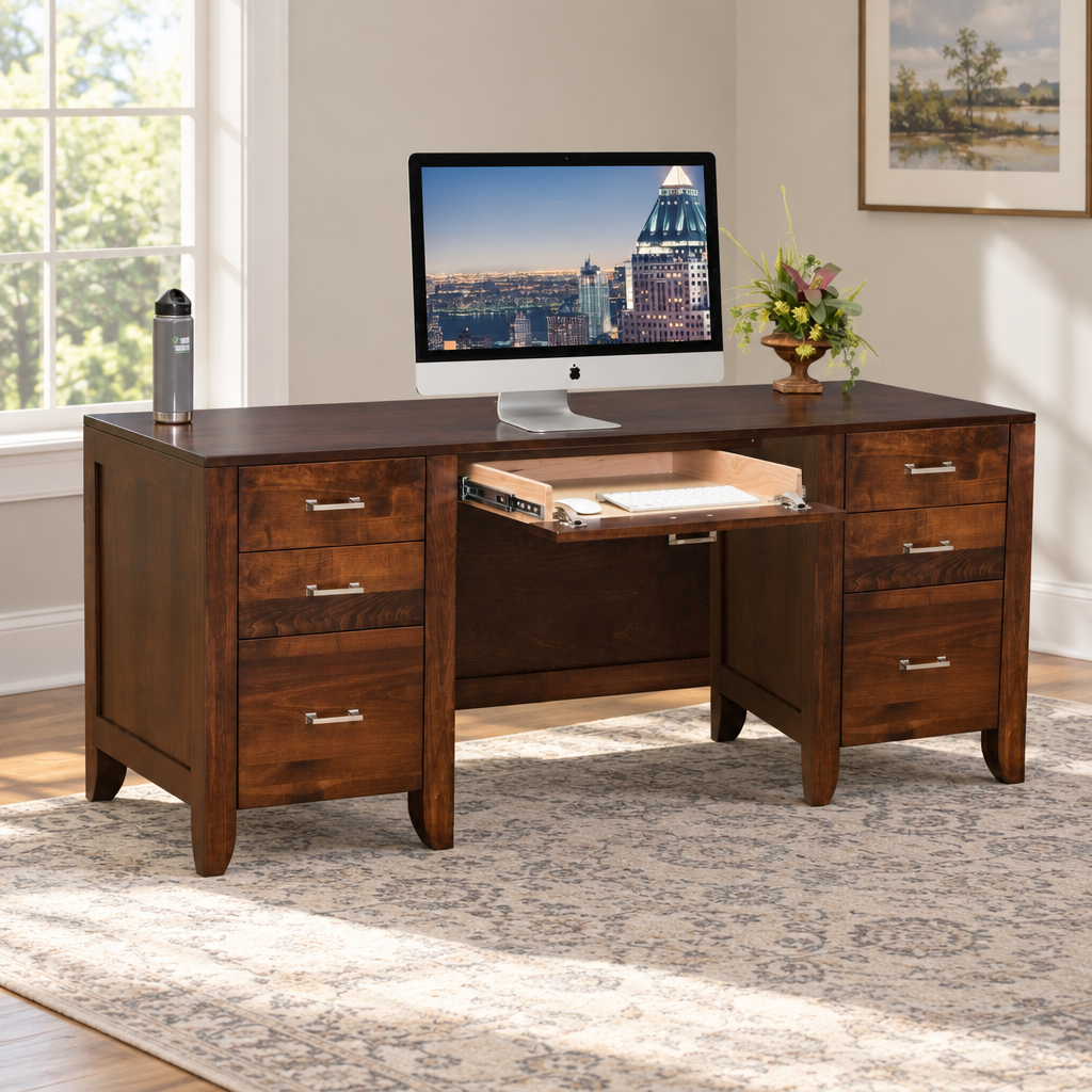 Amish Computer Desk shown in the home office of a transitional home