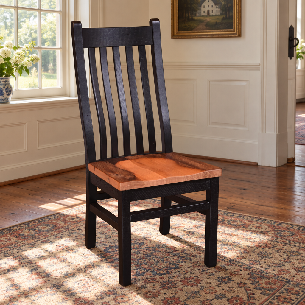 Amish Presidio Reclaimed Wood Dining Chair shown in the dining room of a traditional colonial home