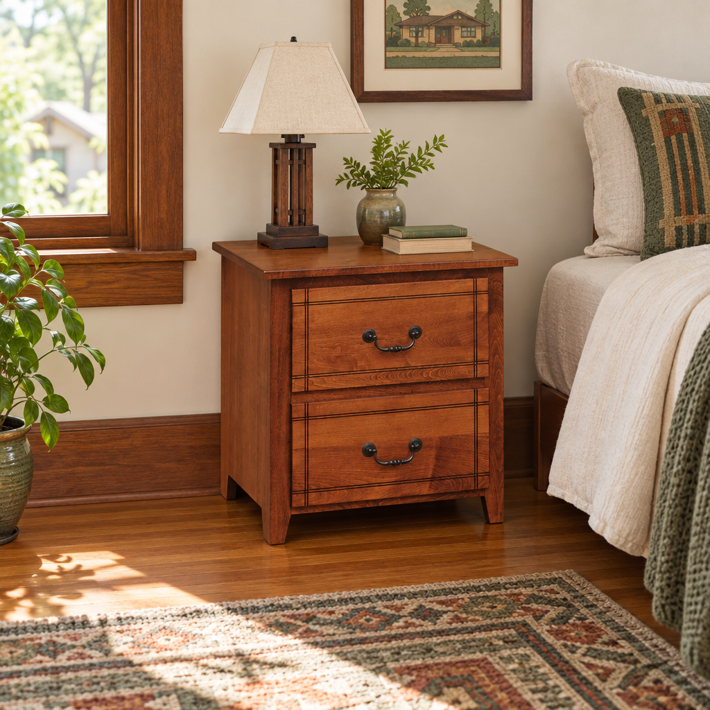 Amish Madison Kid's 2-Drawer Nightstand shown in the bedroom of a craftsman bungalow home