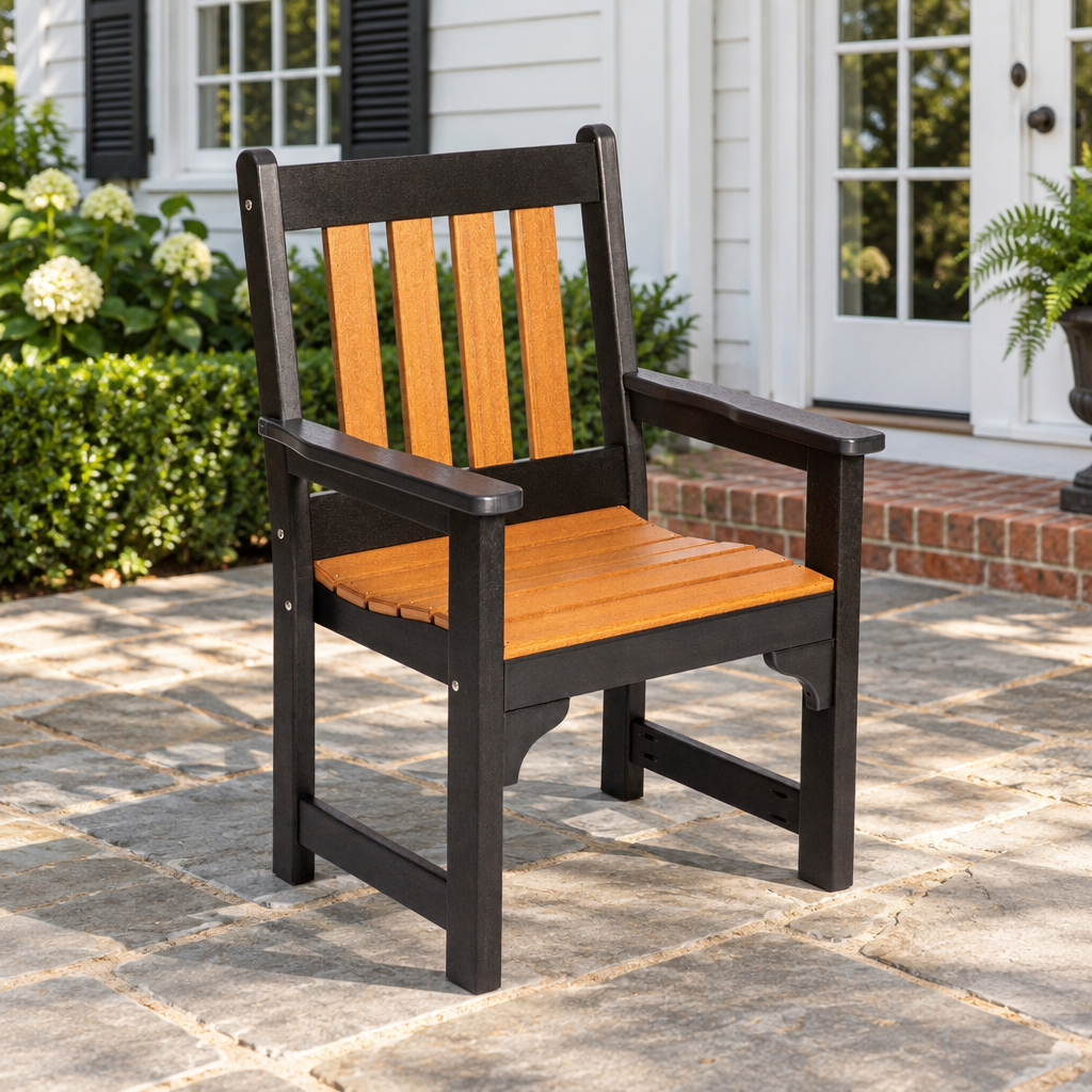 Amish Poly Patio Dutch Garden Chair shown in the back patio of a traditional colonial home