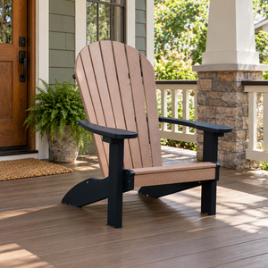 Amish Poly Adirondack Patio Chair - Quickship shown in the covered back porch of a craftsman bungalow home