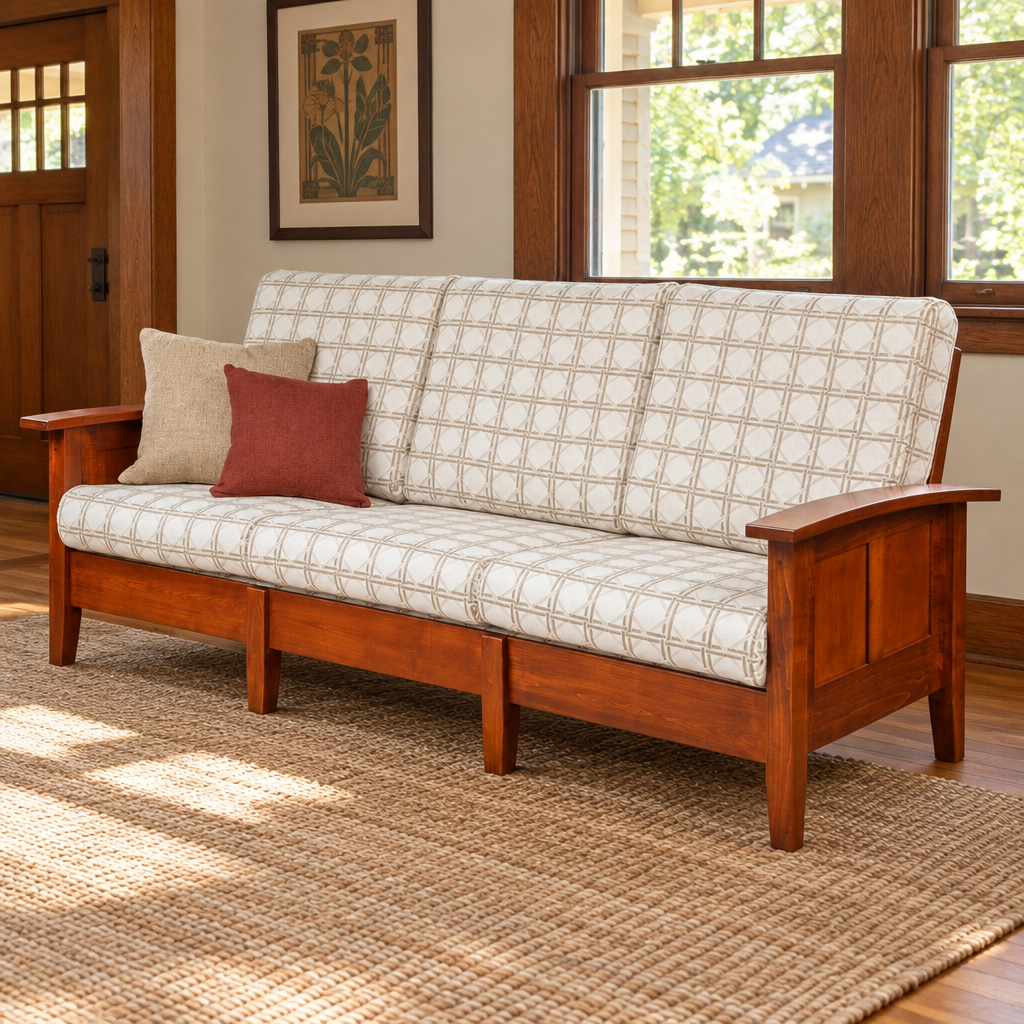 Amish Shaker Morris Sofa shown in the living room of a craftsman bungalow home