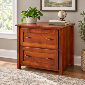 Amish Shelton Solid Wood Lateral File Cabinet shown in the home office of a transitional home