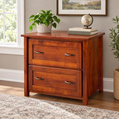 Amish Shelton Solid Wood Lateral File Cabinet shown in the home office of a transitional home