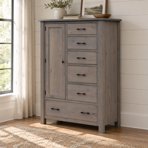 Amish Heirloom Mission Bedroom Chifferobe shown in the bedroom of a modern farmhouse home