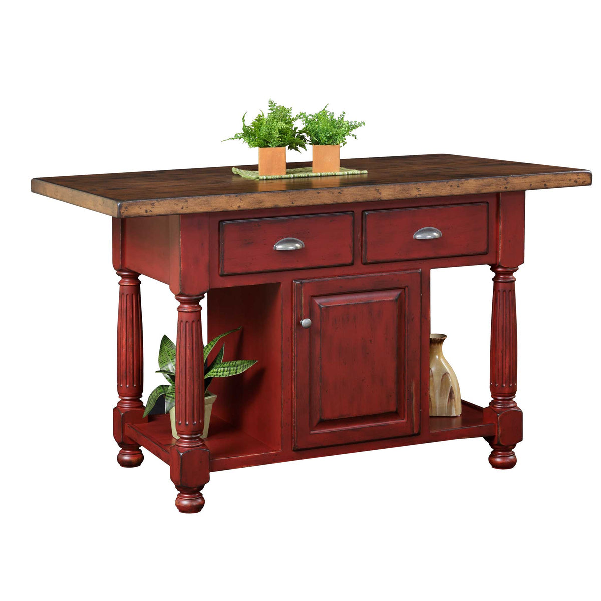 Amish French Country Medium Kitchen Island with Fluted Legs
