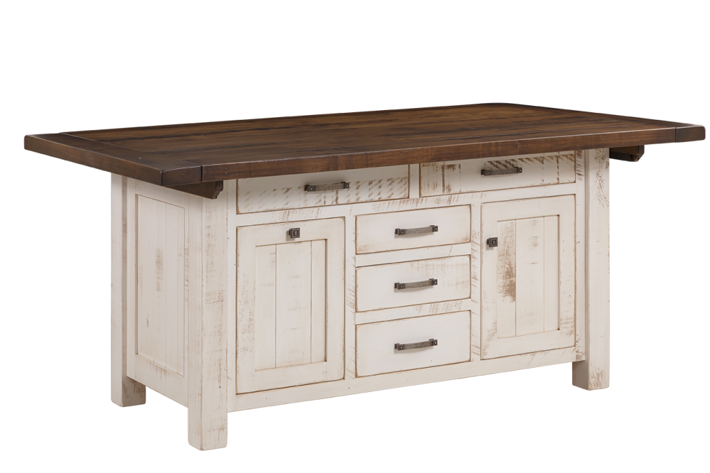 Amish Houston Rustic Kitchen Island with Expandable Leaves