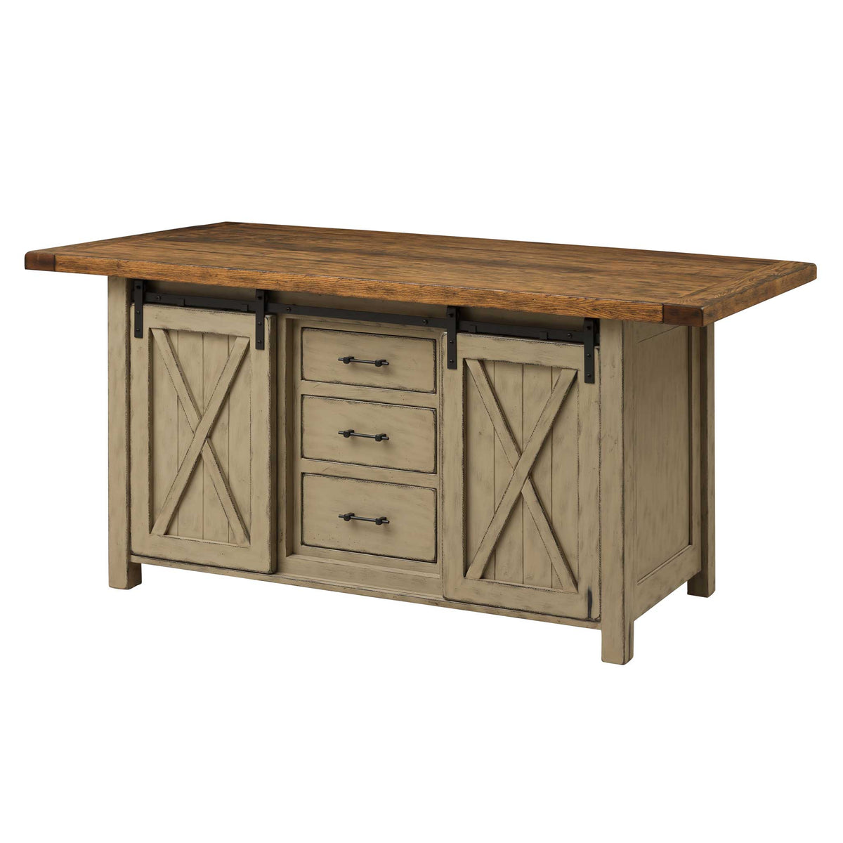 Lahoma Amish 60" Rustic Kitchen Island with Sliding Barndoors