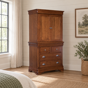 Amish Marseilles 2-Door Armoire shown in the bedroom of a modern farmhouse home