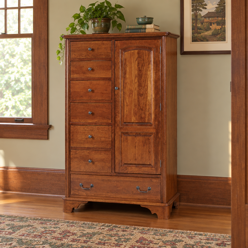 Amish Wellington Door and Drawer Chest shown in the bedroom of a craftsman bungalow home