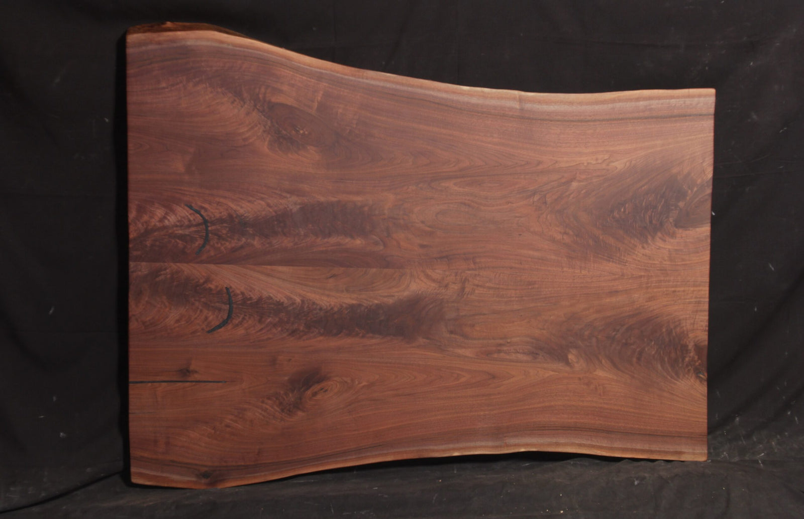 Book-matched walnut live edge dining table slab 65 inches long, extra wide