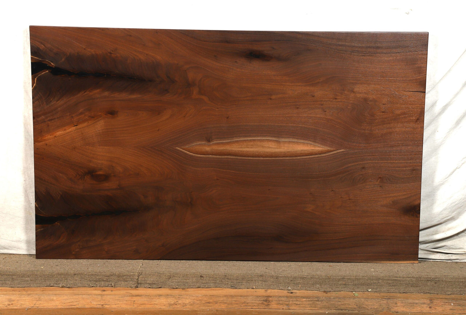 Book-matched walnut square edge dining table slab 63 inches long