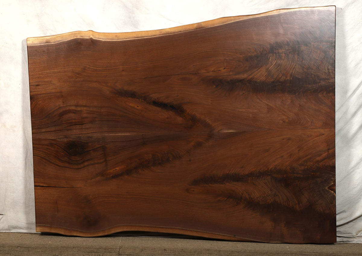 Book-matched walnut live edge dining table slab 68 inches long, extra wide