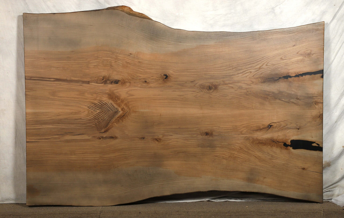 Book-matched aged ash live edge dining table slab 76 inches long