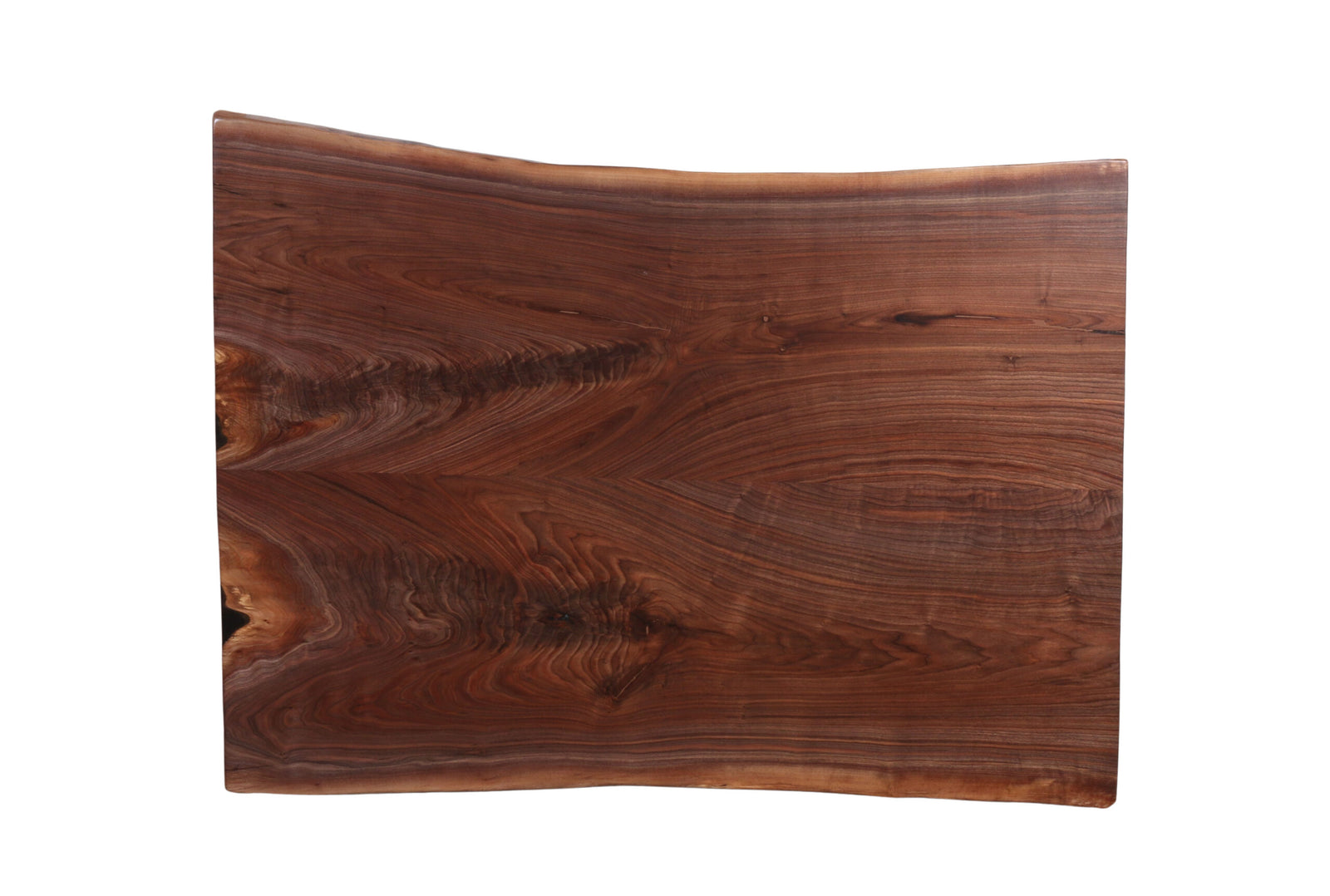 Book-matched walnut live edge table slab 64 inches long with symmetrical grain