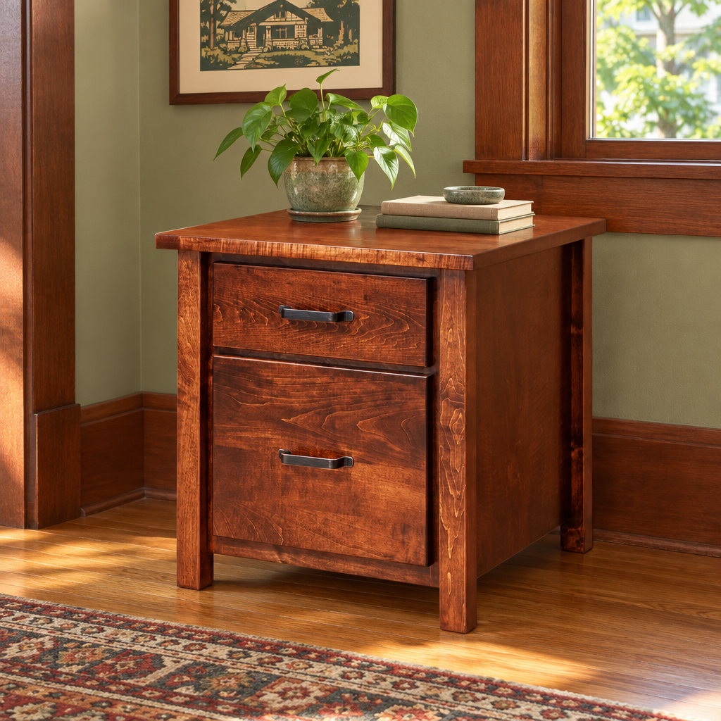 Amish Eshton Low File Cabinet shown in the home office of a craftsman bungalow home
